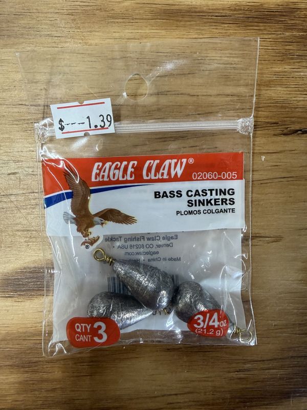 BASS CASTING SINKERS 3/4 OZ