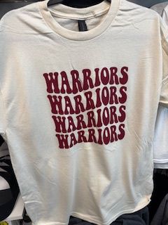 Gildan Beige T-Shirt  (4 Bubble Font Warriors)*