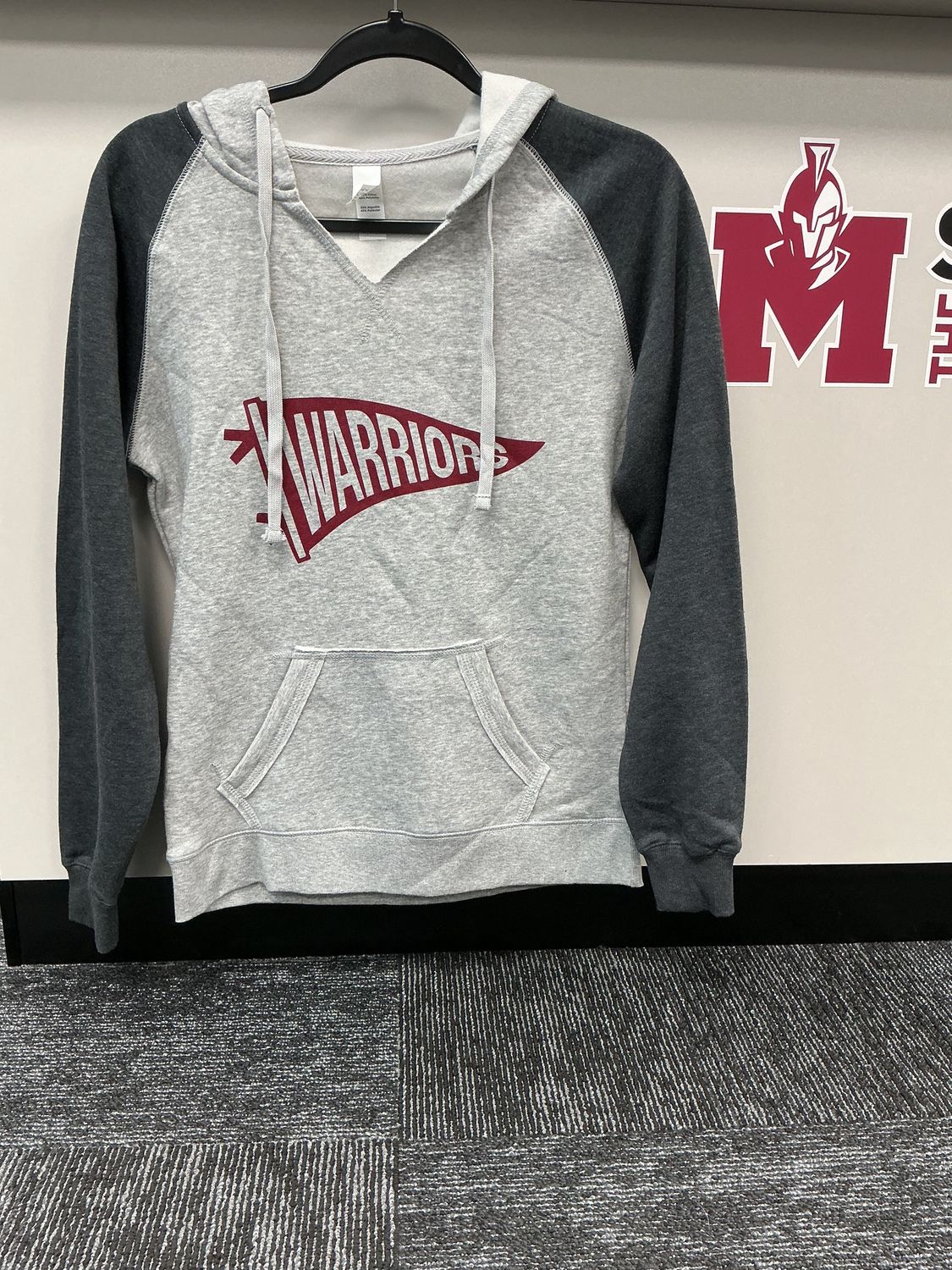 Warriors Ladies Cut Pennant Sweatshirt- grey with maroon pennant