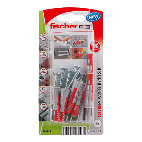 DUOPOWER 8x40 S - Πλαστικό βύσμα με βίδα σε blister (8x)