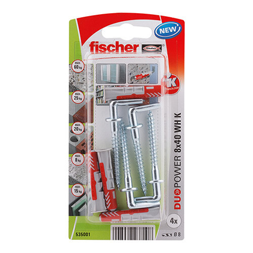 DUOPOWER 8x40 WH - Πλαστικό βύσμα με Γωνία σε blister (4x)