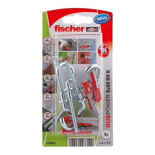 DUOPOWER 8x40 RH - Πλαστικό βύσμα με Γάντζο σε blister (4x)
