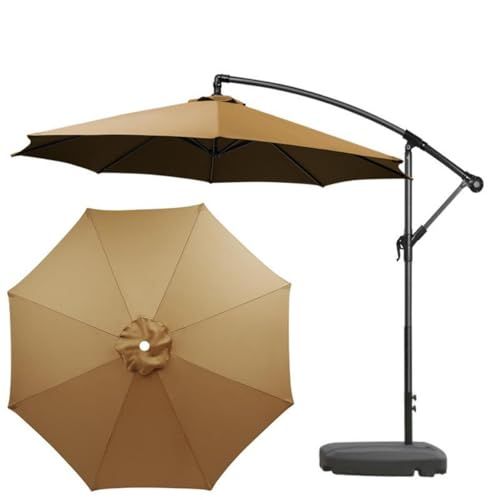 Offset Hanging Patio Umbrella 3 m (Cross Base + Tank, Beige)