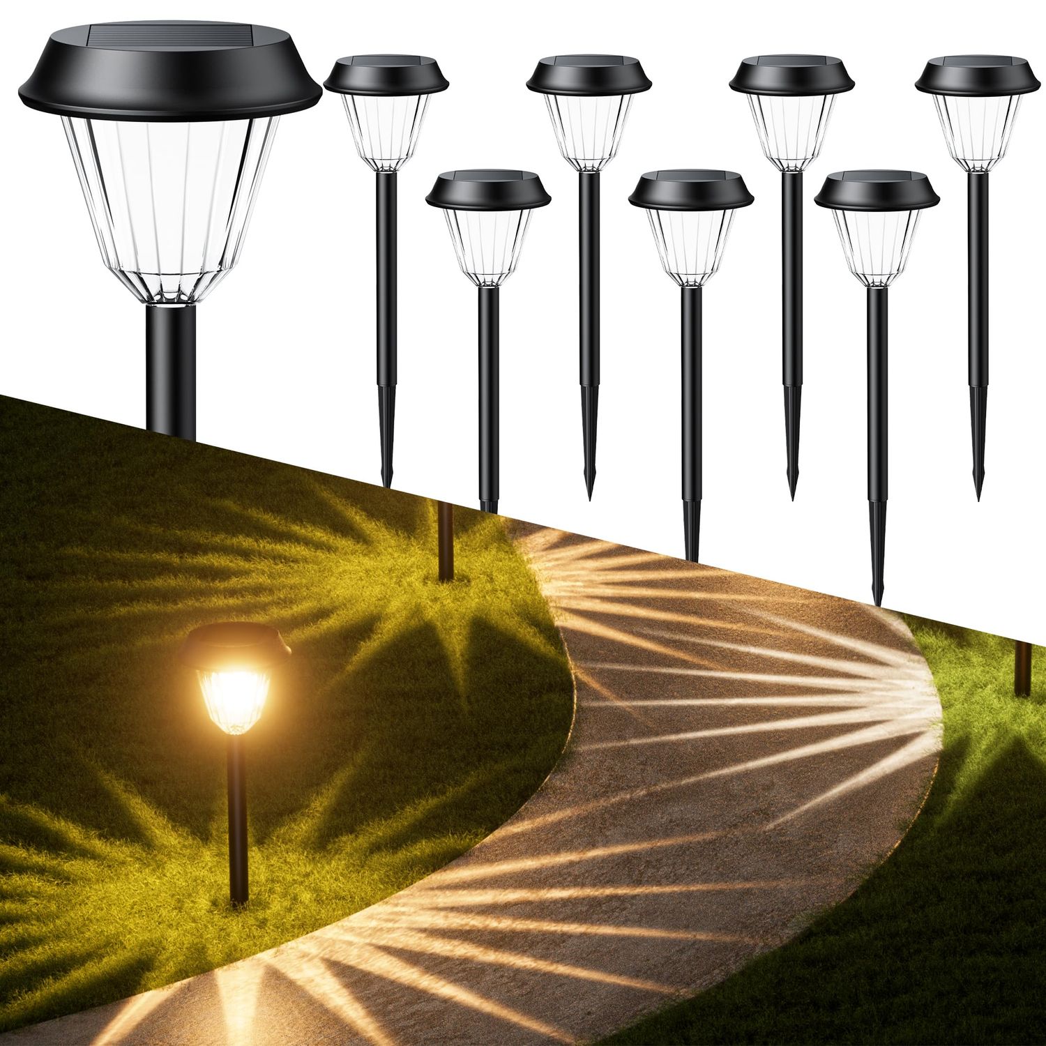 Solar Garden Lights 8-Pack (Warm White, IP65)