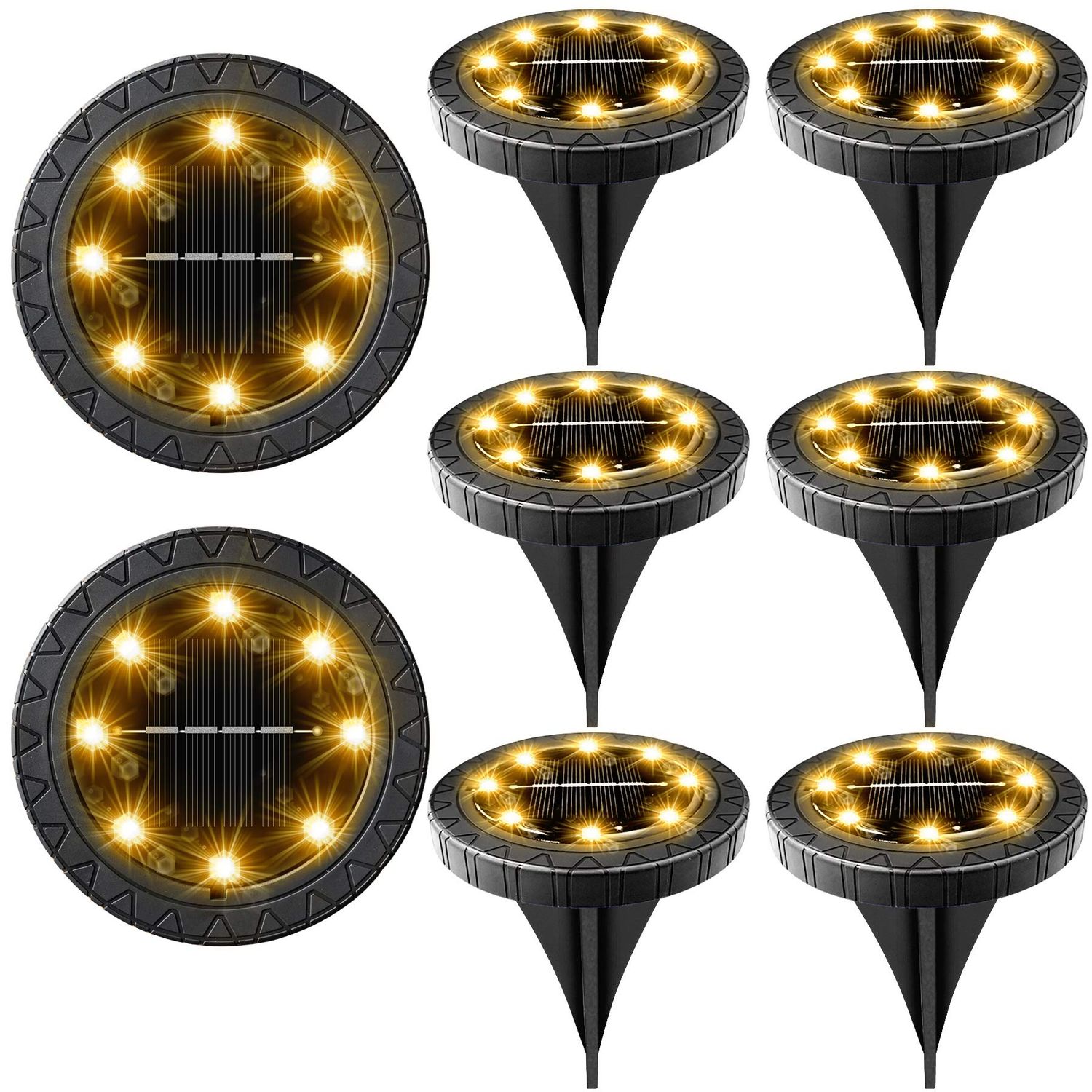 Solar Ground Lights 8-Pack (Warm White, IP68)