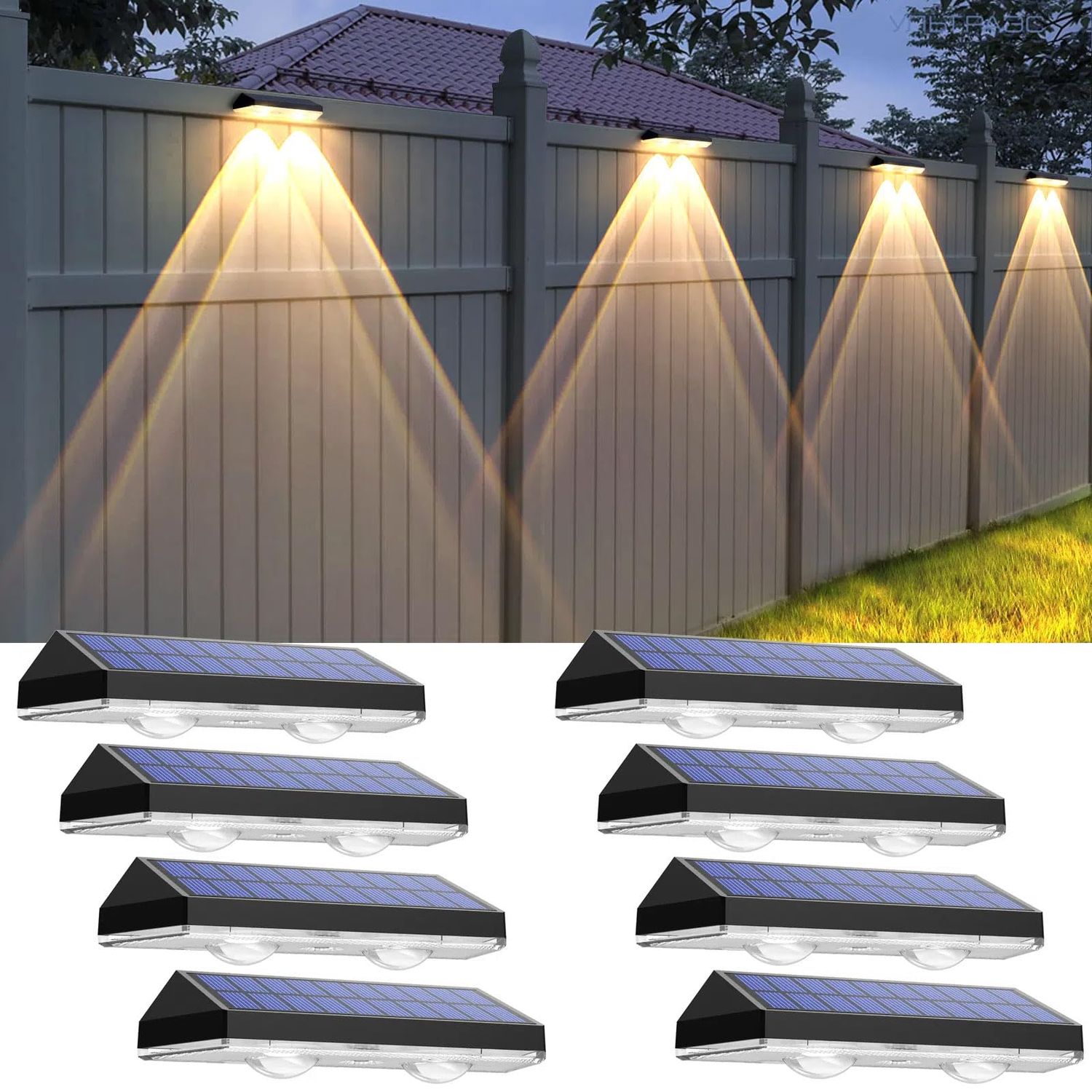 Solar Fence Lights 8-Pack (3 Modes, IP65)