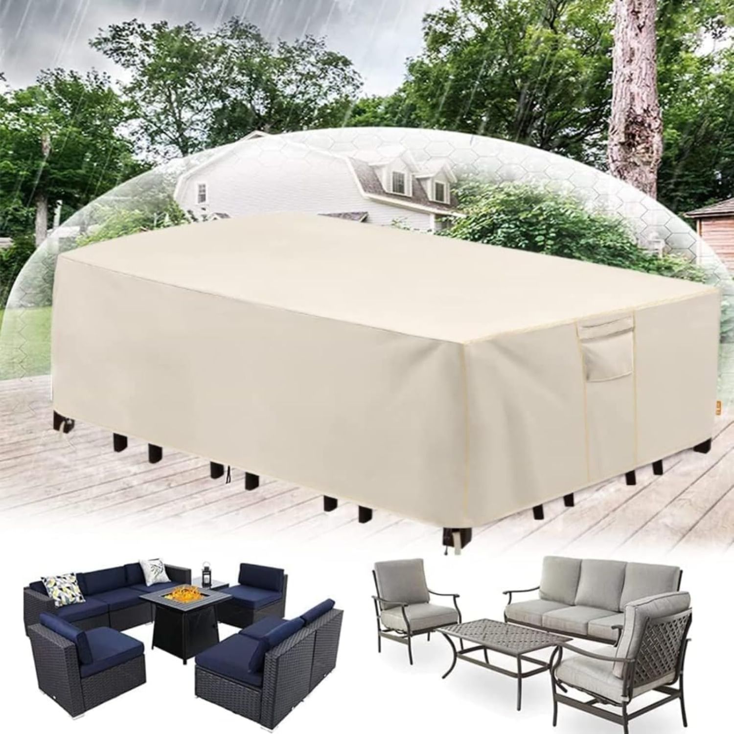 Patio Furniture Cover Set (350×260×90 cm, Beige)