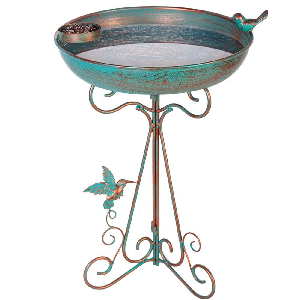 Metal Bird Bath with Pedestal &amp; Feeder