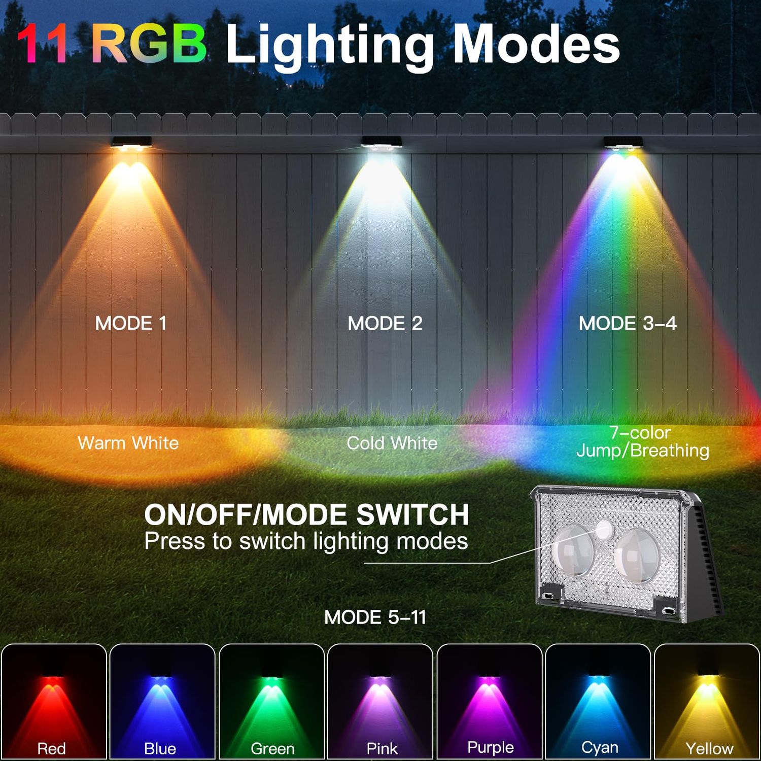 Solar Up/Down Wall Lights 4-Pack (Warm+RGB)