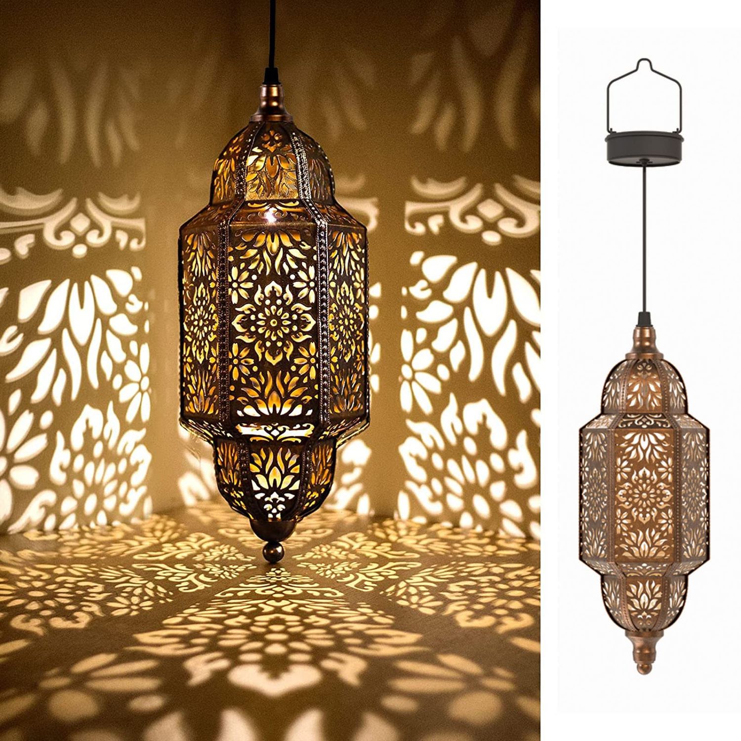 Hanging Solar Lantern (Moroccan, Bronze)