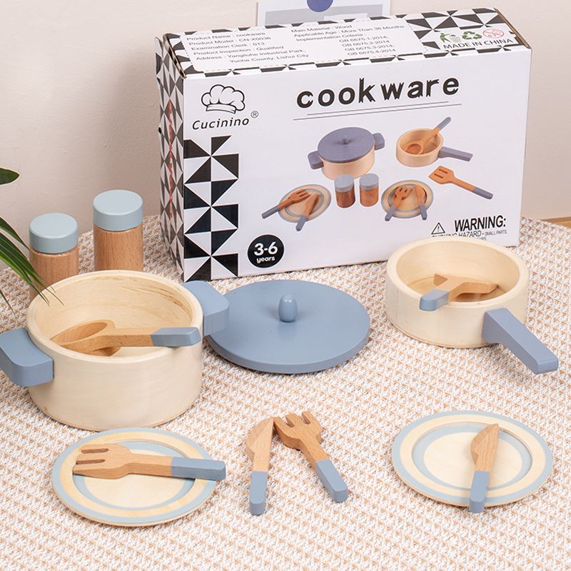 Wooden children&#39;s simulation kitchen toys, early education educational toys, simulation pots and pans, food, role-play chef