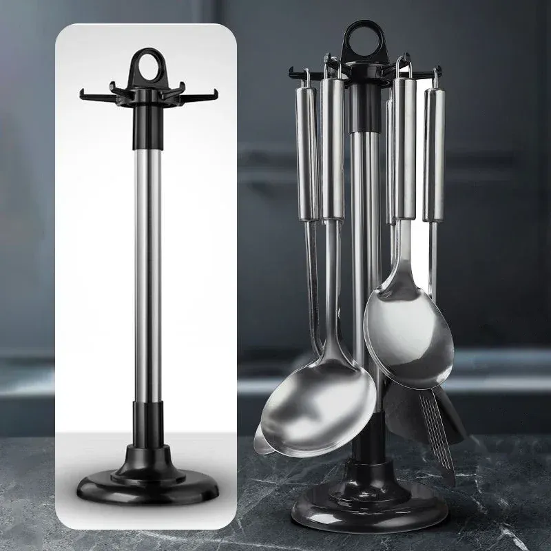 Kitchen Rotary Storage Rack Rotatable Kitchenware Organizer Hooks Spatula Spoon Knife Storage cabinet Kitchen Accessories