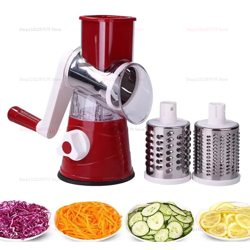 Multifunctional Drum Vegetable Slicer Hand Crank Kitchen Chopper Potato Grater Cheese Grinder with Interchangeable Blades
