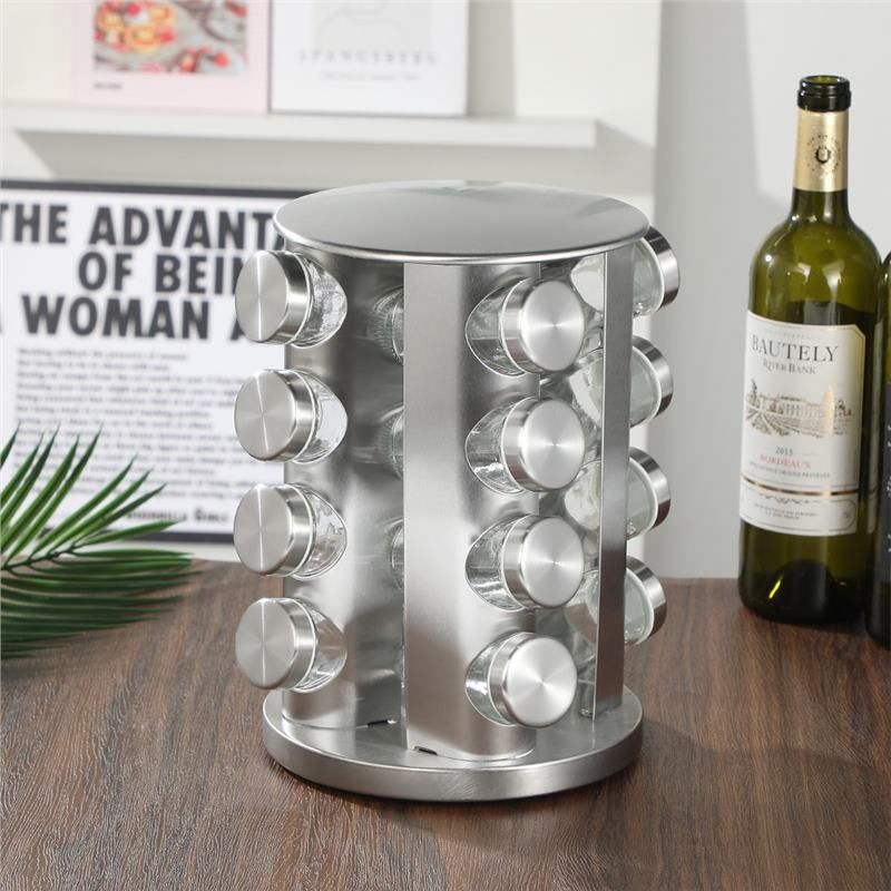 Multi Layer Stainless Steel Rotating Seasoning Rack 360Rotating Turntable Seasoning Tank Organizer Nordic Style Kitchen Supplies