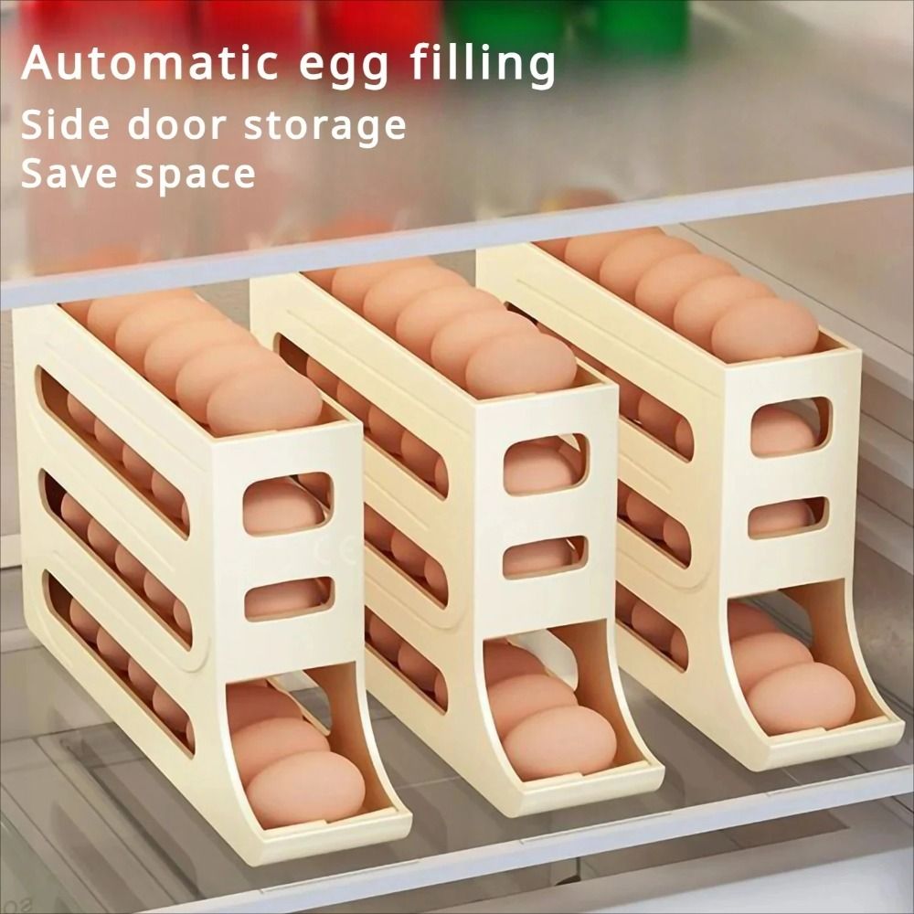 Refrigerator Egg Storage Box, 4 Tier Rolling Egg Holder Dispenser, Kitchen Automatic Scrolling Egg Holder Kitchen
