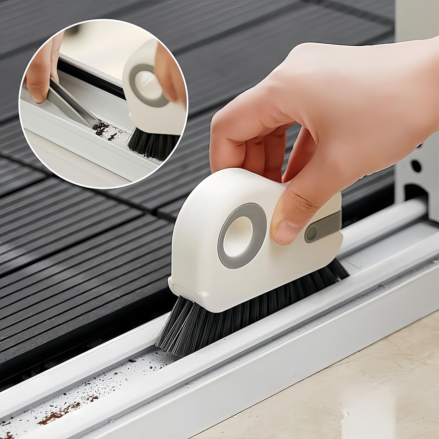 2 in 1 Groove Cleaning Brush Window Sliding Door Track Cleaner Tool Grout Cleaner Grip Brush Hard Bristle Crevice Cleaning Brush