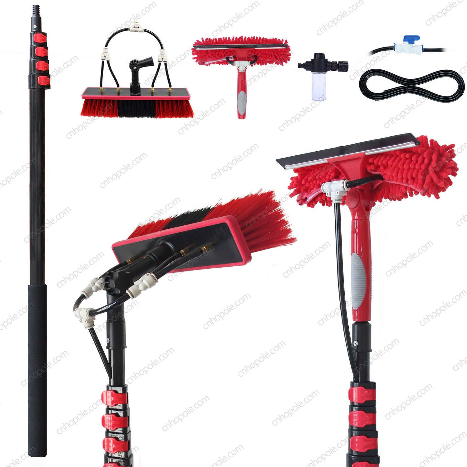 20/24ft Water Fed Pole Brush with Squeegee Kit Telescopic High Reach Extension Pole Window Cleaning Tool for Solar Panel Washer