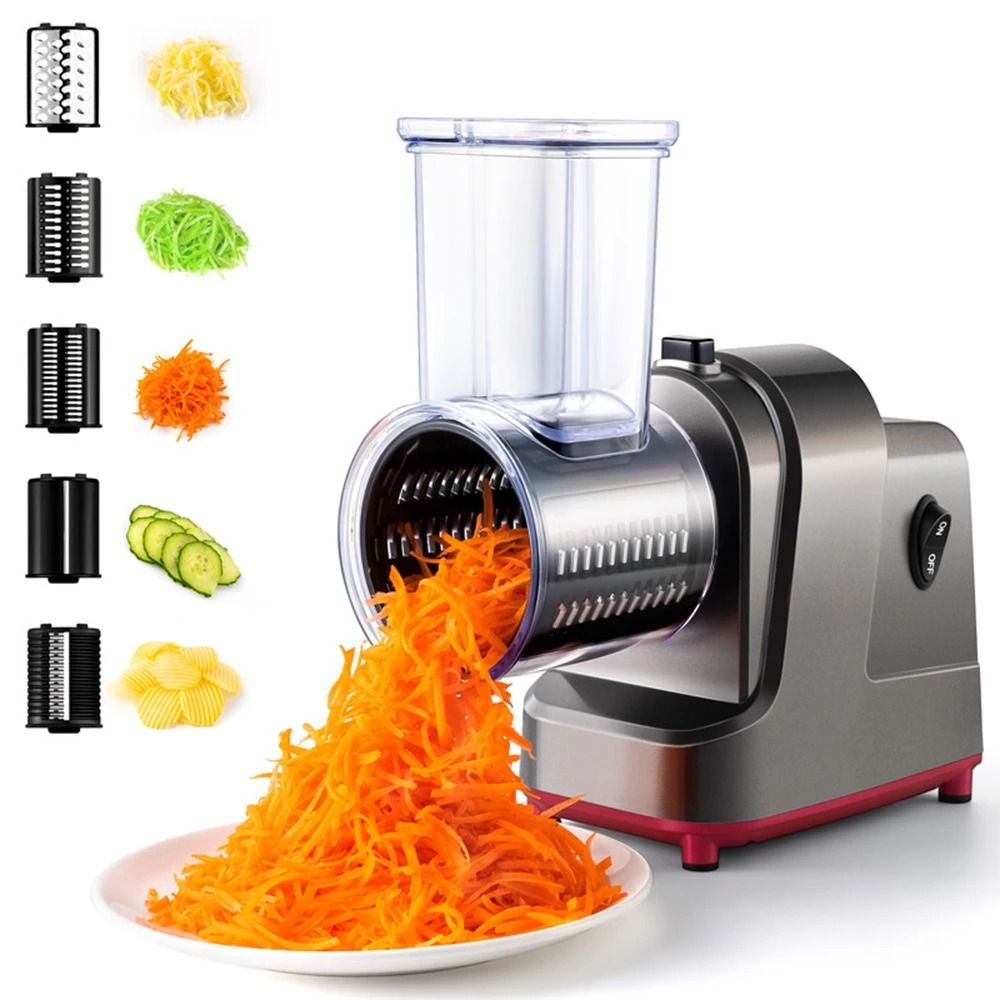 250W 5 in 1 Electric Vegetable Slicer Shredder Automatic Salad Shooter Machine Cheese Grater Carrot Cabbage Cutter