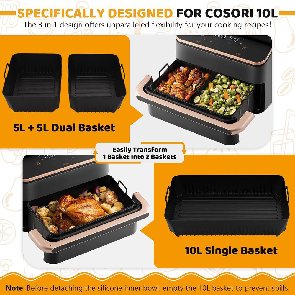 Silicone Mould for Cosori Twinfry 10L Hot Air Fryer - Airfryer Insert Food-Grade Reusable Air Fryer Accessories for Cosori 10L
