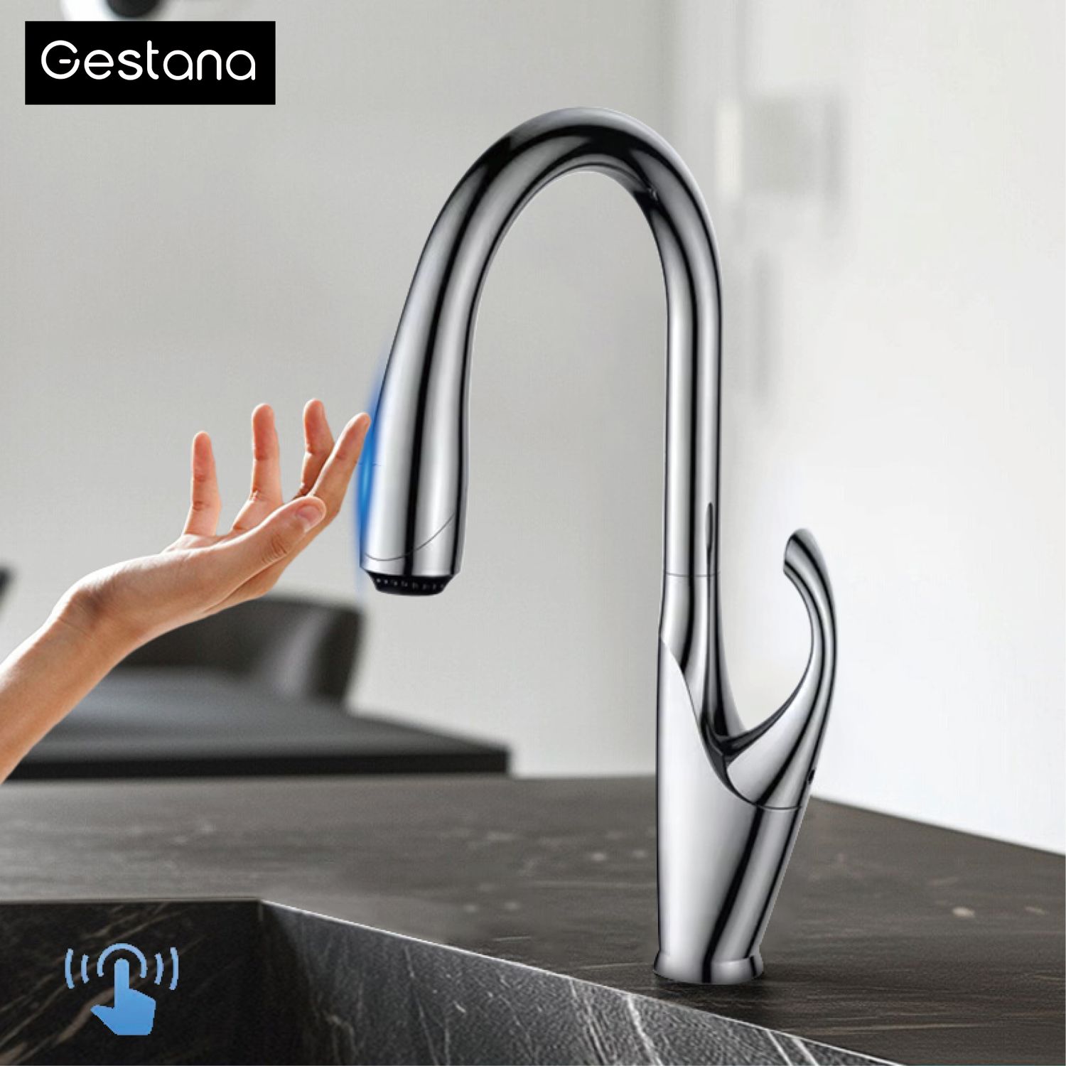 Luxury black brass touch switch kitchen faucet single handle ceramic valve core hot&amp;cold water pull-out type 3-function sink Tap