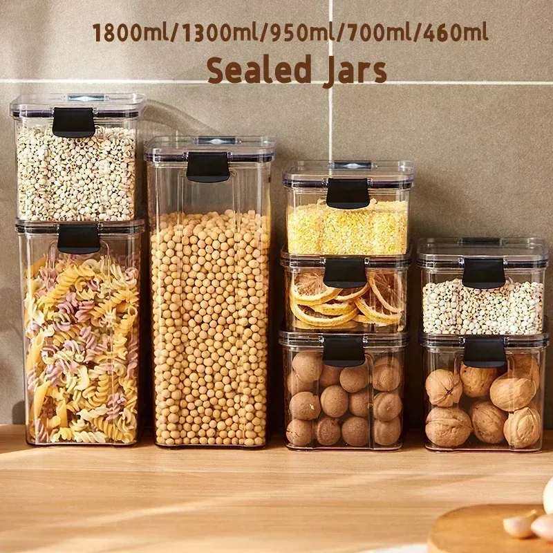 Sealed Jars Kitchen Grain Storage Organizer Large Tank Plastic Moisture-proof Storage Box Stackable Household Seasoning Jars Set