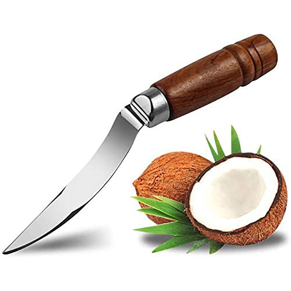BalleenShiny Stainless steel Coconut Opener Coconut Meat Remover Durable Wooden Handle Scraper Knife Kitchen Accessories Tool