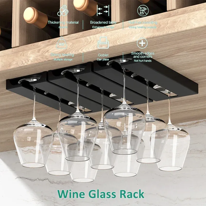 Wine Glass Rack Kitchen Under Cabinet Free Punching Holder Home Goblet Rack Classification Stemware Hanging Glass Cup Rack