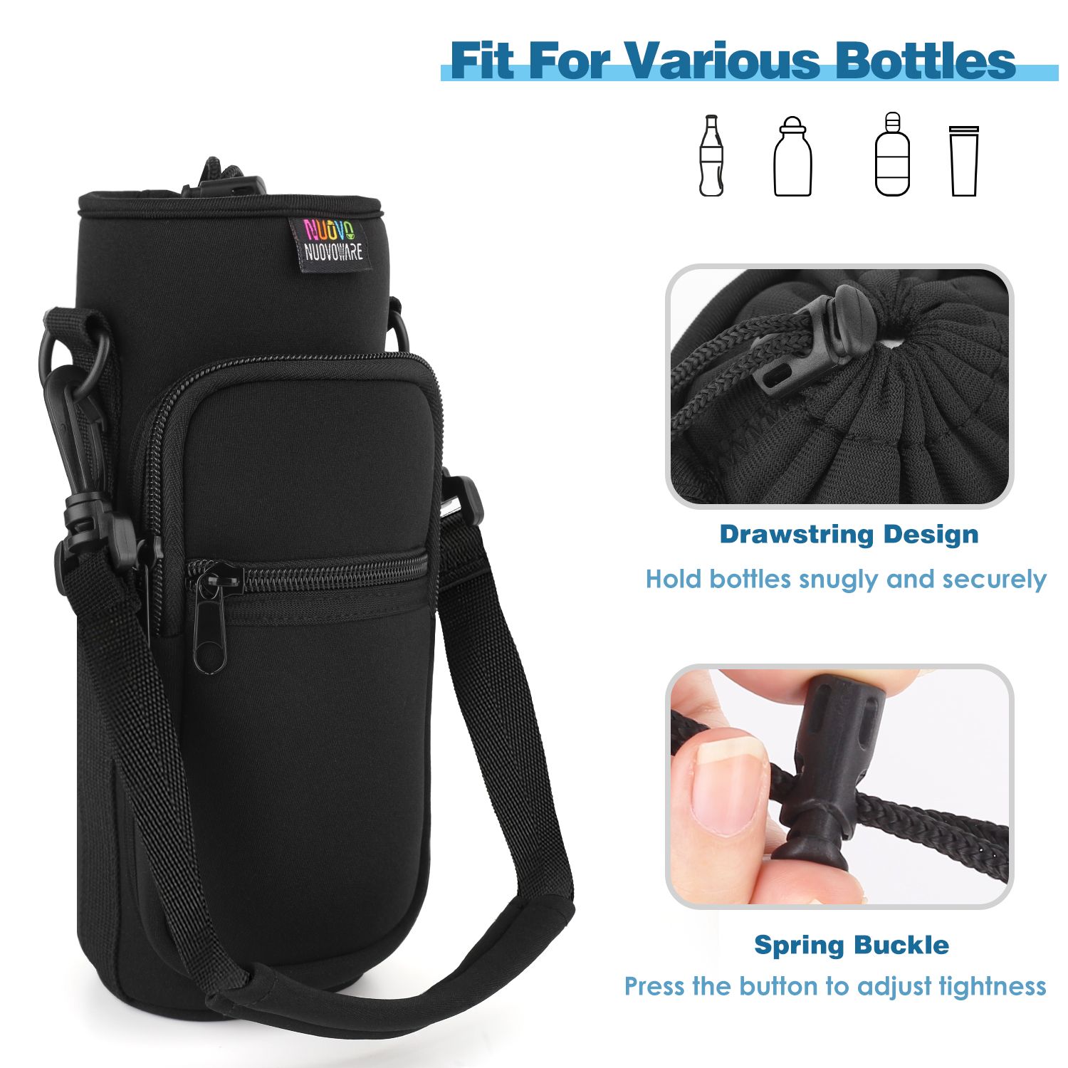 Nuovoware 25oz/32oz Water Bottle Carrier Bag Adjustable Shoulder Hand Strap 2 Pocket Sling  Water Bottle Accessories for Hiking