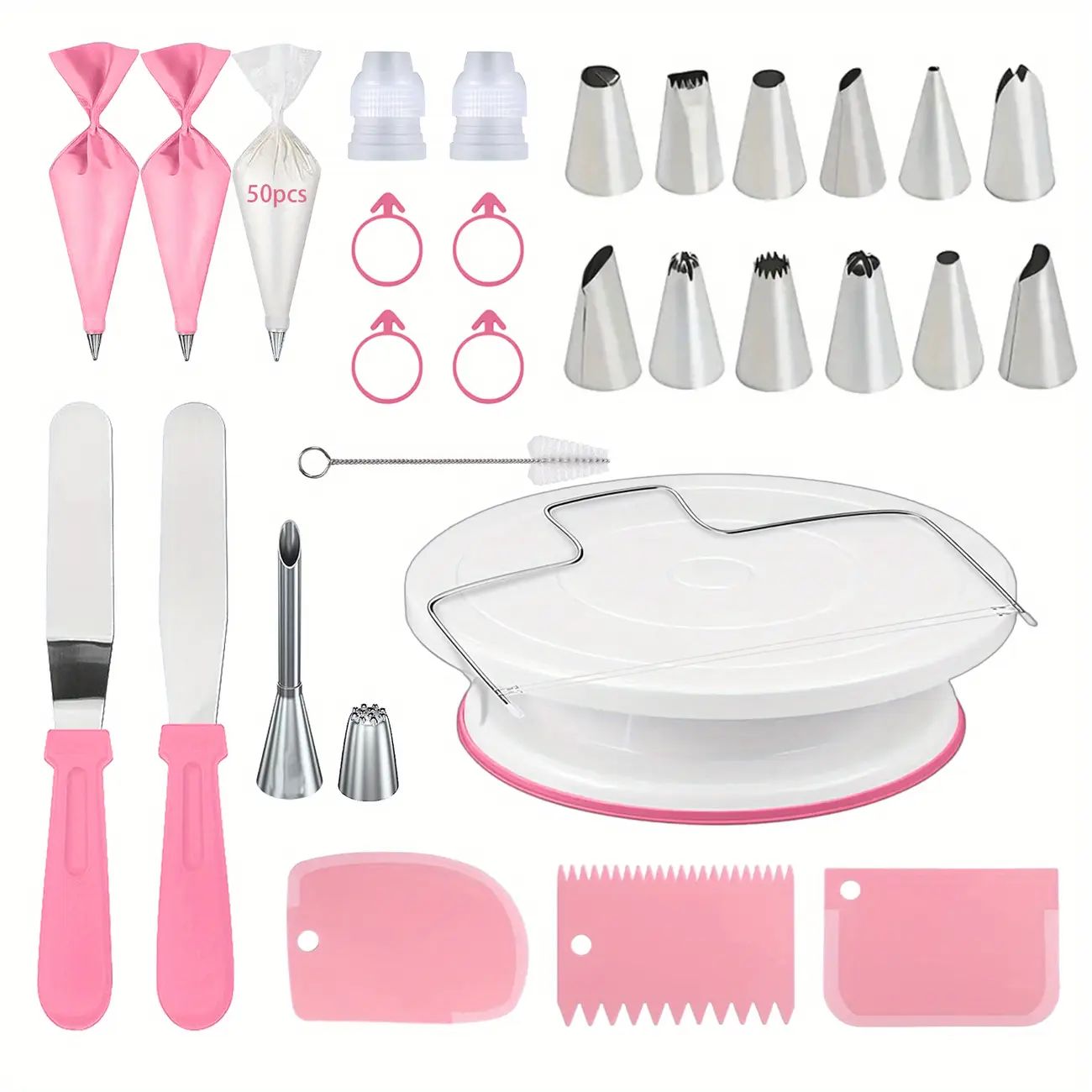 80PCS Cake Decorating Set-Non-Slip Turntable with 14 Piping Tips, Scrapers &amp; Tools for Professional DIY Baking Tools Accessories