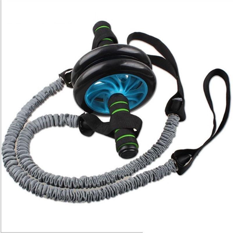 Waist Abdominal Slimming Equipment Double Wheels Roller Stretch Trainer Resistance Exercise Fitness Elastic Pull Rope
