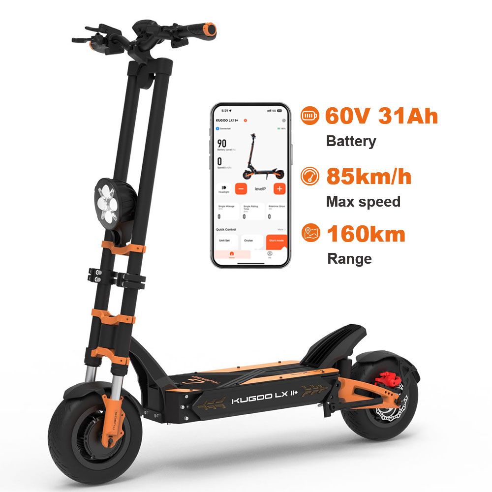 KUGOO LX11+ 160KM Long Range Portable Commuting Scooter 1500W Powerful Motor 85km/h 60V 31Ah Electric Scooter for Adults