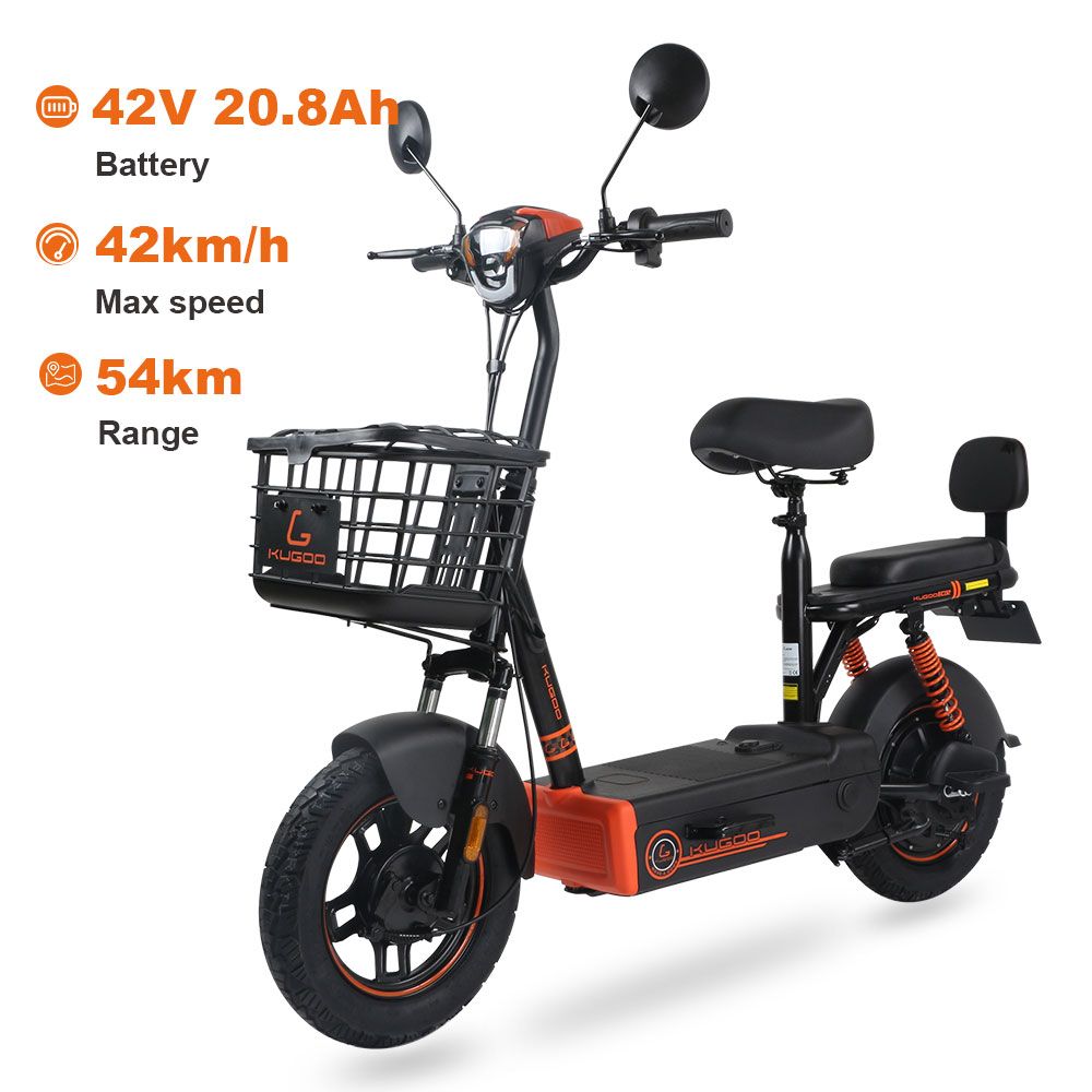 KUGOO ECO2 Electric Cargo Bike 500W 48V Electric Scooter Adults 54KM Long Range Electric Motorbike Equipped With Rearview Mirror