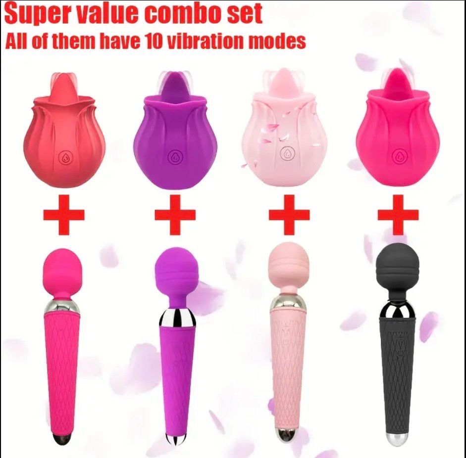 Rose Tongue Vibrator + Magic Wand set