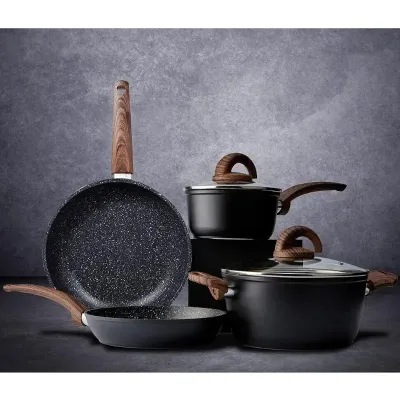 Nonstick Kitchen Cookware Set, Pots and Pans Set Healthy Induction Granite Cooking Set W/Frying Pans, Saucepans, Casserole