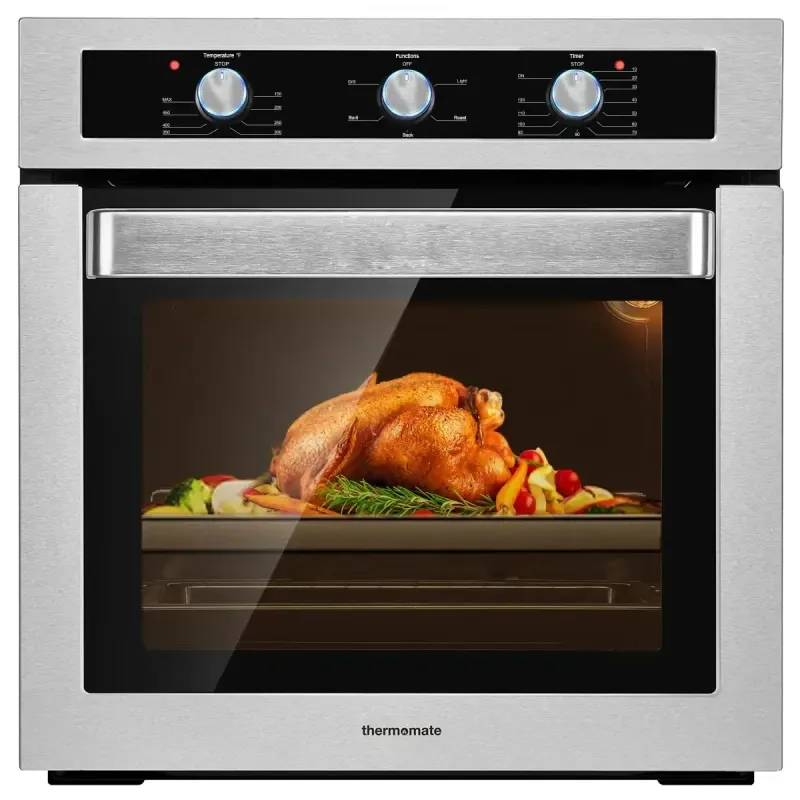 24 “Single Wall Oven, Thermomate 2.3 Cu.ft. Electric Wall Oven with 5 Cooking Functions, 2000W White Built-in Ovens, Mechani