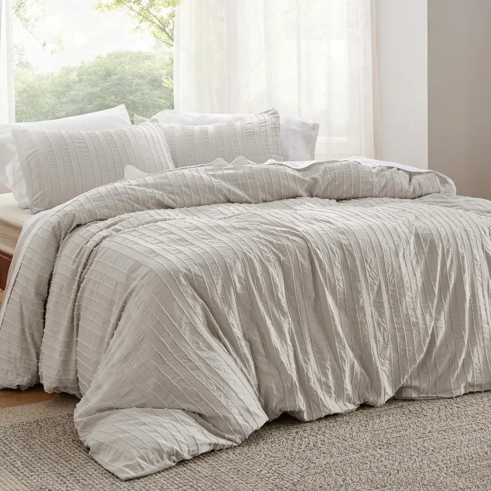 Bedsure Striped Tufted Duvet Cover Queen – Shabby Chic Duvet Cover, 3pcs All-Season Size Boho Bedding for All Seasons, Include Bedsure Striped Tufted Duvet Cover Queen – Shabby Chic Duvet Cover, 3pcs All-Season Size Boho Bedding for All Seasons, Include