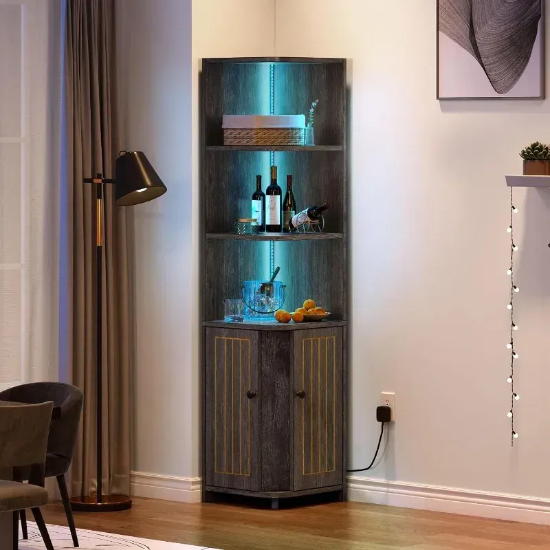 YITAHOME Corner Cabinet with LED Lights, 71.1“ Corner Bookshelf and Bookcase with Storage, Modern Display Corner Shelf YITAHOME Corner Cabinet with LED Lights, 71.1“ Corner Bookshelf and Bookcase with Storage, Modern Display Corner Shelf