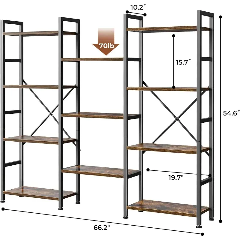 SUPERJARE Triple 4 Tier Bookshelf, Bookcase with 11 Open Display Shelves, Wide Book Shelf Book Case for Home & Office SUPERJARE Triple 4 Tier Bookshelf, Bookcase with 11 Open Display Shelves, Wide Book Shelf Book Case for Home & Office