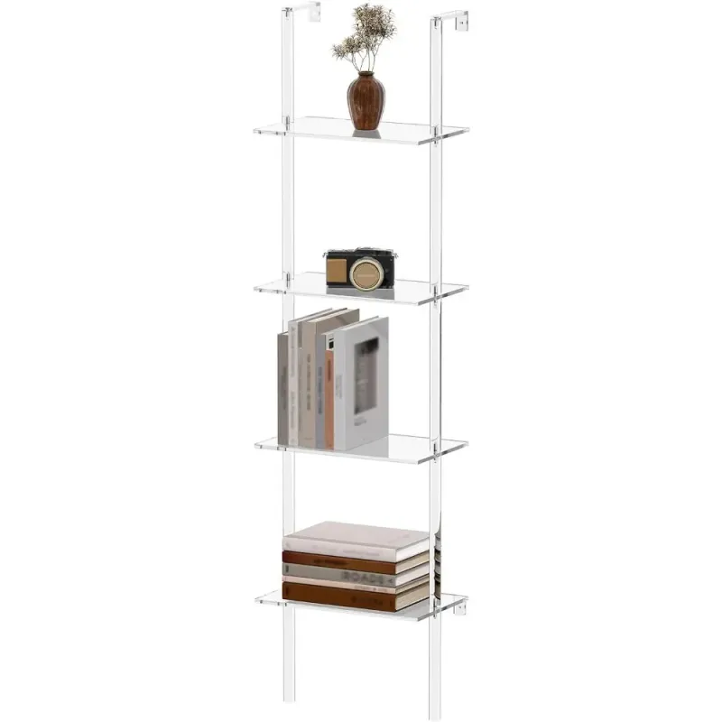 Bookcase Modern Storage Shelf Small Acrylic Ladder Bookshelf Librero 4-Tier Clear Wall Mounted Book Shelf for Small Spaces 59 Bookcase Modern Storage Shelf Small Acrylic Ladder Bookshelf Librero 4-Tier Clear Wall Mounted Book Shelf for Small Spaces 59
