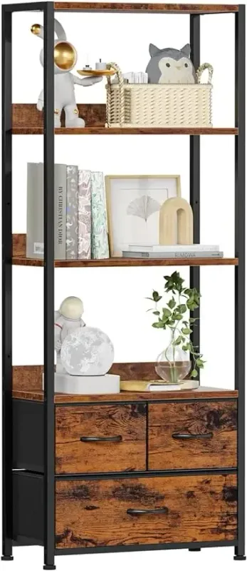 Furologee 59″ Tall Bookcase Storage Shelf 4-Tier, Industrial Bookshelf Rack with 3 Fabric Storage Drawers, Office, Kitchen Furologee 59″ Tall Bookcase Storage Shelf 4-Tier, Industrial Bookshelf Rack with 3 Fabric Storage Drawers, Office, Kitchen