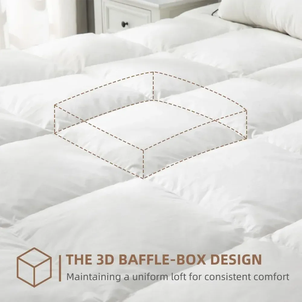 8 Corner Tabs 90 Bed Comforters 55oz Fill Weight Sleeping Bag Winter Double Duvet Sets Baffle Box Design Goose Down Comforter