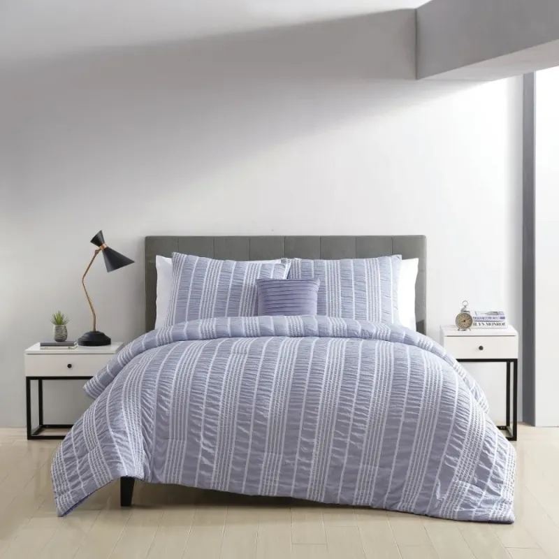 4-Piece Navy Stripe Polyester Comforter Set Scourge King Freight Free Bedspread on the Bed Duvet 2 People Warm Winter Duvet Sets