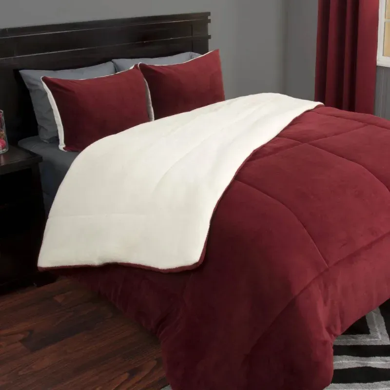 Lavish Home 3-Piece Sherpa Full/Queen Bedding Comforter Set, Burgundy edredon comforter duvet blanket edredones queen Lavish Home 3-Piece Sherpa Full/Queen Bedding Comforter Set, Burgundy edredon comforter duvet blanket edredones queen
