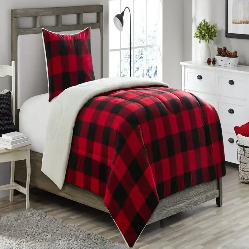 Buffalo Reversible to Sherpa Comforter Set, Full/Queen Korean duvet Cotton blanket Double bed comforter Kuromi Cubre camas Buffalo Reversible to Sherpa Comforter Set, Full/Queen Korean duvet Cotton blanket Double bed comforter Kuromi Cubre camas