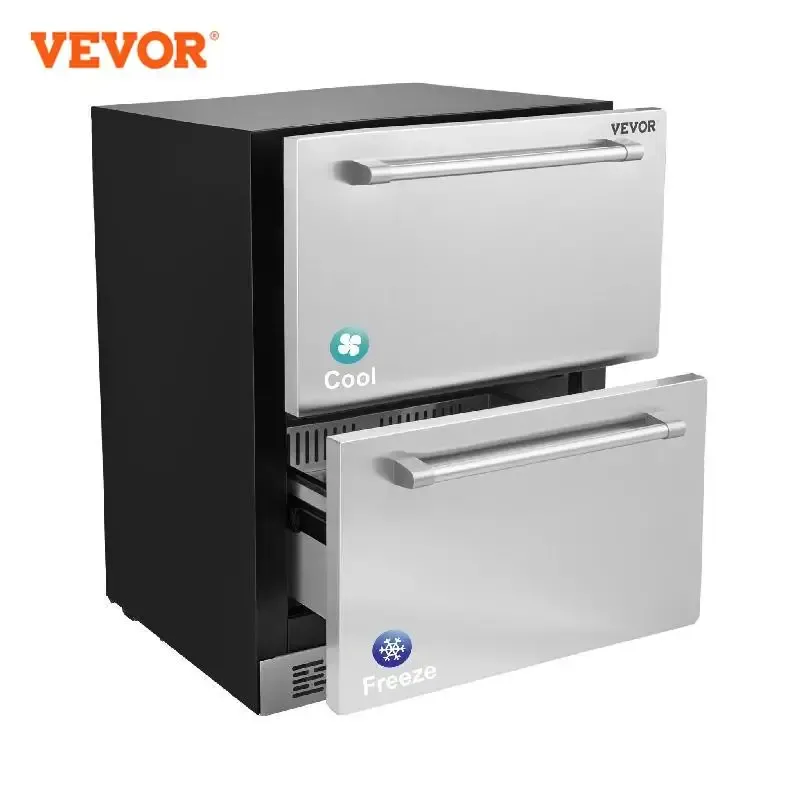 VEVOR 24 inch Undercounter Refrigerator 2 Drawer Refrigerator with Different Temperature 4.87 Cu.ft. Capacity Waterproof Indoor