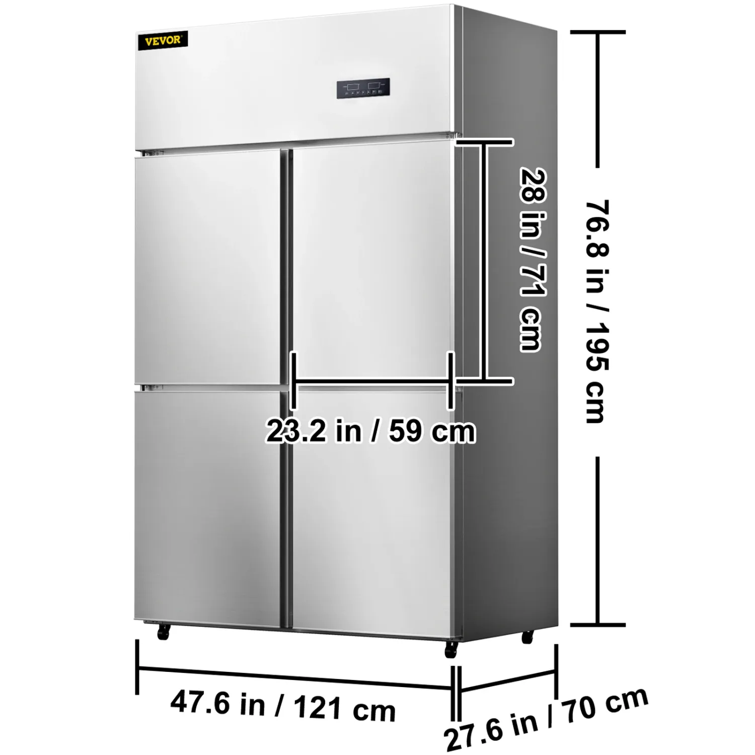 VEVOR Commercial Reach-in Refrigerator 4 Doors Upright Beverage Cooler 27.5 Cu.Ft Side by Side Freezer Stainless Steel