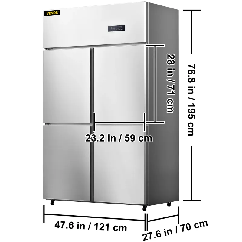 VEVOR Commercial Reach-in Refrigerator 4 Doors Upright Beverage Cooler 27.5 Cu.Ft Side by Side Freezer Stainless Steel VEVOR Commercial Reach-in Refrigerator 4 Doors Upright Beverage Cooler 27.5 Cu.Ft Side by Side Freezer Stainless Steel