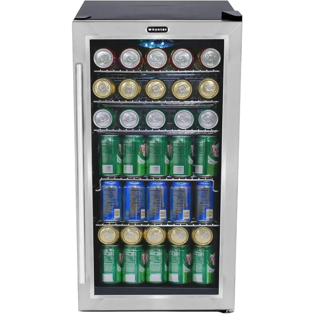 Beverage Refrigerator With Internal Fan – Stainless Steel 120-Can Capacity Refrigerators Frigobar Mini Fridge Portable Cooler