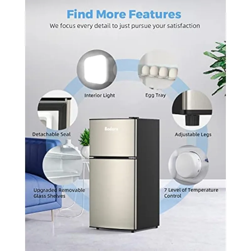 Mini Fridge with Freezer Quite 3.2 Cu.Ft Mini Refrigerator with 2 Doors