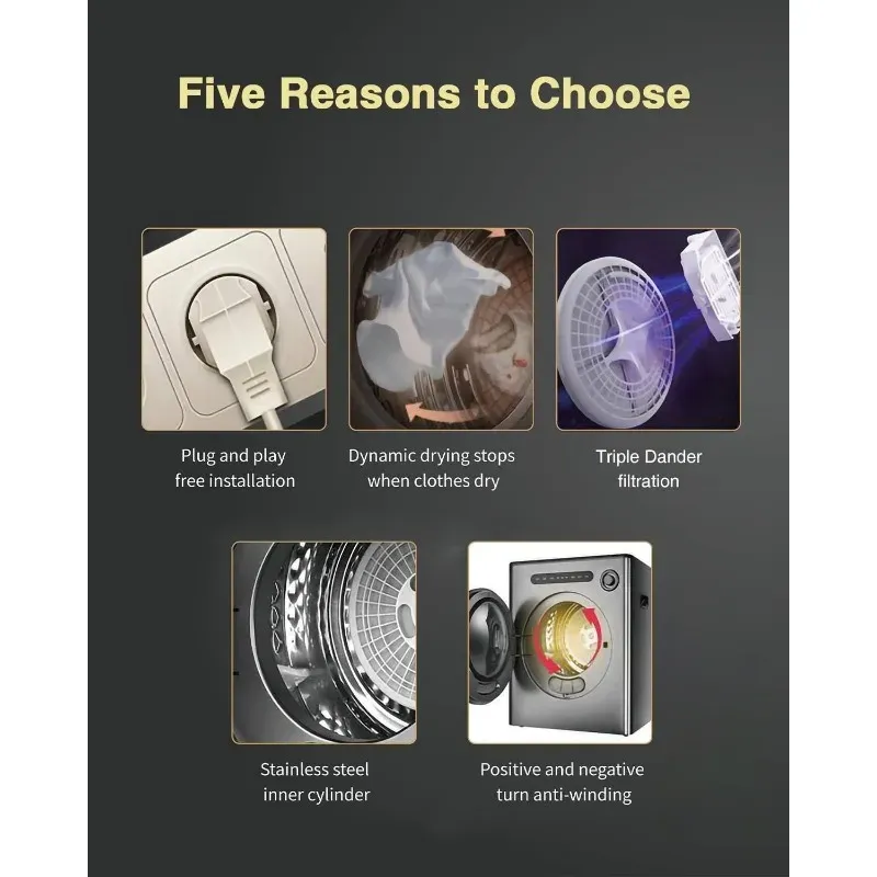 Portable Clothes Dryer Compact,8.8 lbs Load Volume,Auto-Electronic Control panel,Front Load Stainless Steel Tumble Portable Clothes Dryer Compact,8.8 lbs Load Volume,Auto-Electronic Control panel,Front Load Stainless Steel Tumble